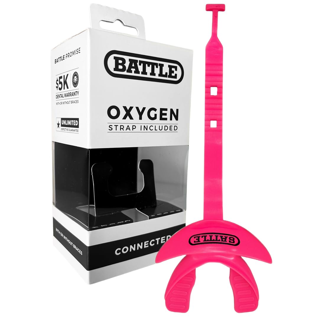 Battle Oxygen Lip Protector Mouth Guard with Connected Strap, Football and Sport