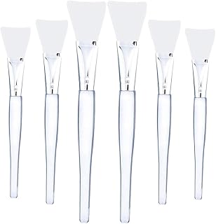 6 Pcs Silicone Face Mask Brush Soft Facial Mud Brushes Applicator Clear Handle Hairless Body Lotion And Body Butter Applying Tools,Silver