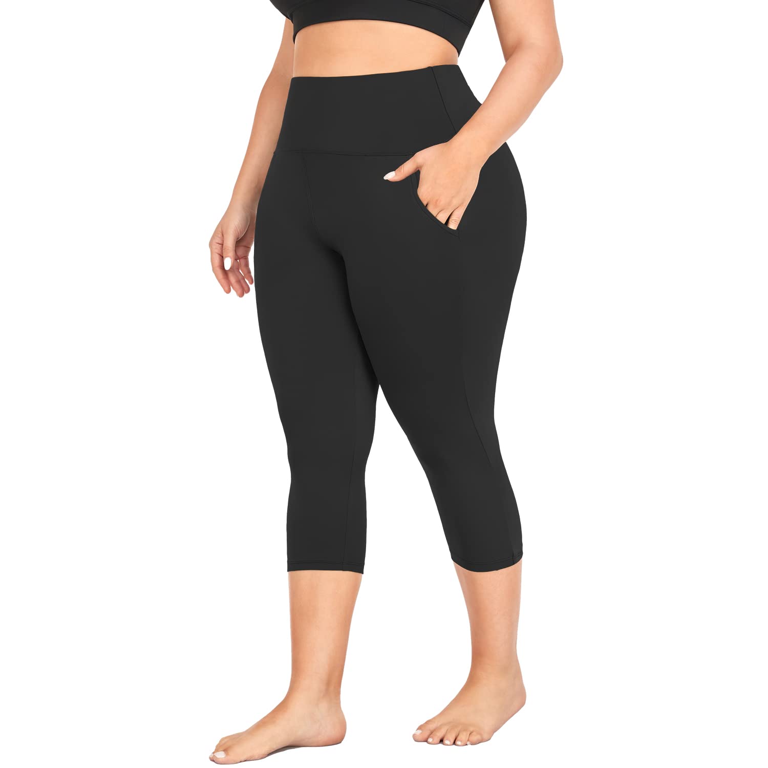 MOREFEEL Capri Plus Size Leggings for Women with Pockets XL-4XL Balck Pants