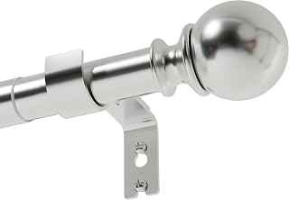 Curtain Poles for Eyelet Curtains Single Curtain Rod Silver Curtain Pole with Adjustable Brackets and Round Finials for Living Room, Bathroom, Bedroom（33-59inch, Silver）