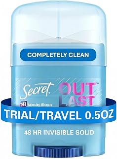 Secret Antiperspirant Deodorant for Women, Completely Clean Scent, 0.5 oz | 72HR Sweat & Odor Protection | Invisible Solid | Outlast & Fight Odors | pH Balanced & Pro-Hyaluronic Acid | Travel-Size