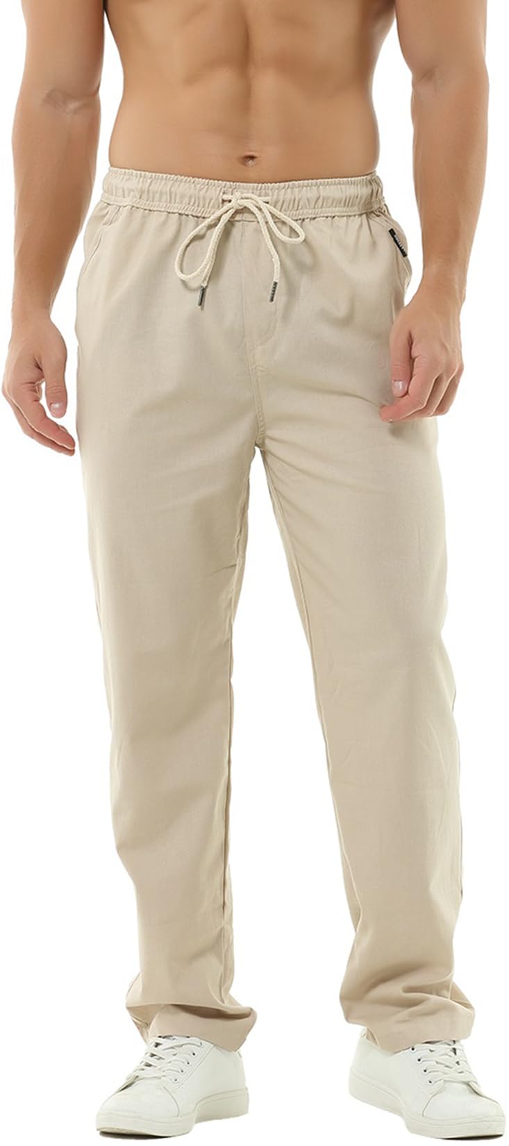 HOEREV Men's Casual Linen Trousers