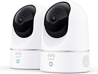 eufy Security, 2K Indoor Cam Pan & Tilt 2-Cam Kit, Plug-in Security Indoor Camera with Wi-Fi, IP Camera, Human & Pet AI, Voice Assistant CompatibilityHomeBase Not Required (Renewed)