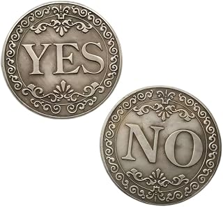 Decision Coin, Double-Sided YES NO Coin, Antique Silver-Tone Token with Floral Design, Party Favor Gift for Friends