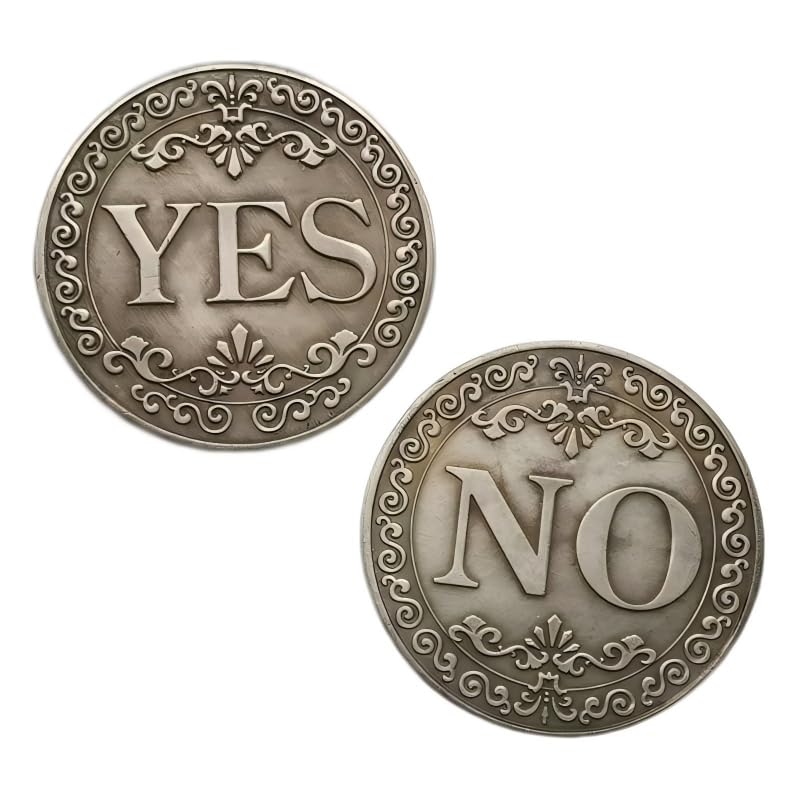 Decision Coin, Double-Sided YES NO Coin, Antique Silver-Tone Token with Floral D