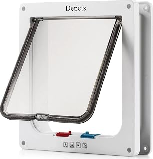 Depets Large Cat Door (Outer Size 9.9" x 9.2"), 4 Way Locking Cat Flap Door for Interior Exterior Doors, Weatherproof Pet Door for Circumference < 23"