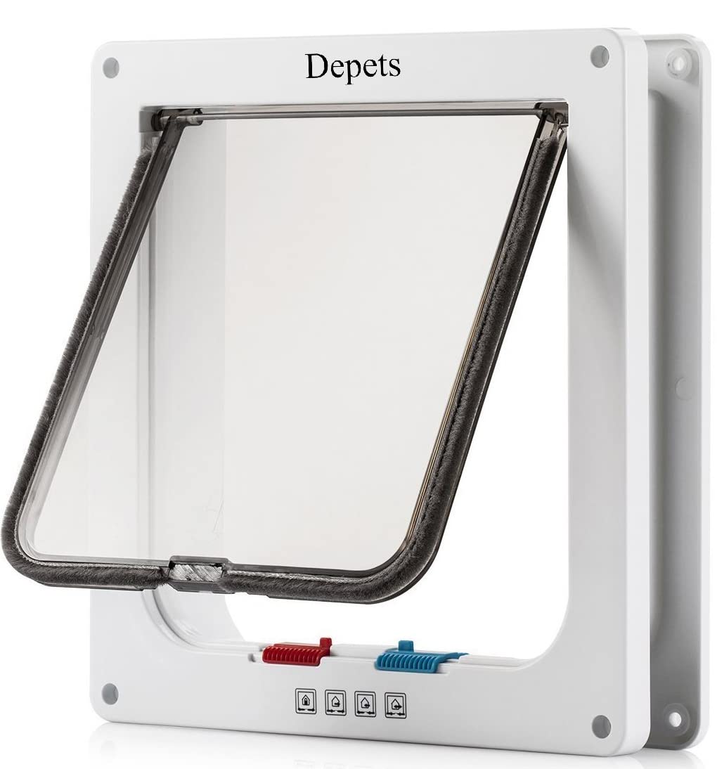 Depets Large Cat Door (Outer Size 9.9" x 9.2"), 4 Way Locking Cat Flap Door for 
