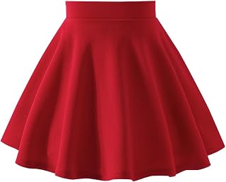 Girls Solid Skater Skirt High Waist Flared A-Line Mini Casual Skirt