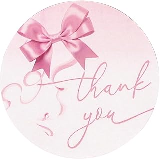 120pcs Pink Ribbon Thank You Stickers 2" Self Adhesive Bowknot Seal Stickers Round Label Decals Baby Shower Celebration Birthday Party Supplies