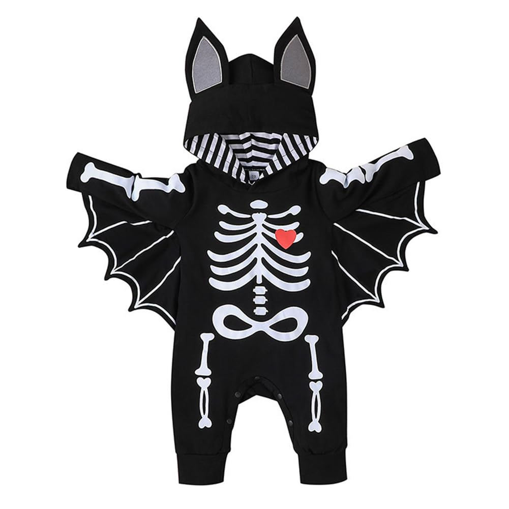 imKutie Baby's First Halloween Outfits Cute Heart Skeleton Bat Romper | Newborn 
