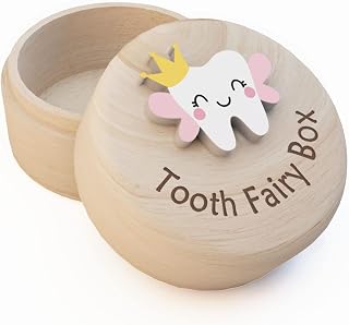 Tooth Fairy Box for Girls Cute Carved Wooden Box with 3D Tooth | Stores Lost Teeth for Kids, Souvenir Dropped Tooth Keepsake Storage Box Gift for Little Girl (P-Wings-T)