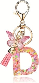 Fashion Initial Letter Keychain Tassel Cute Butterfly Pink Alphabet Pendant Keychain for Bags Bags Women