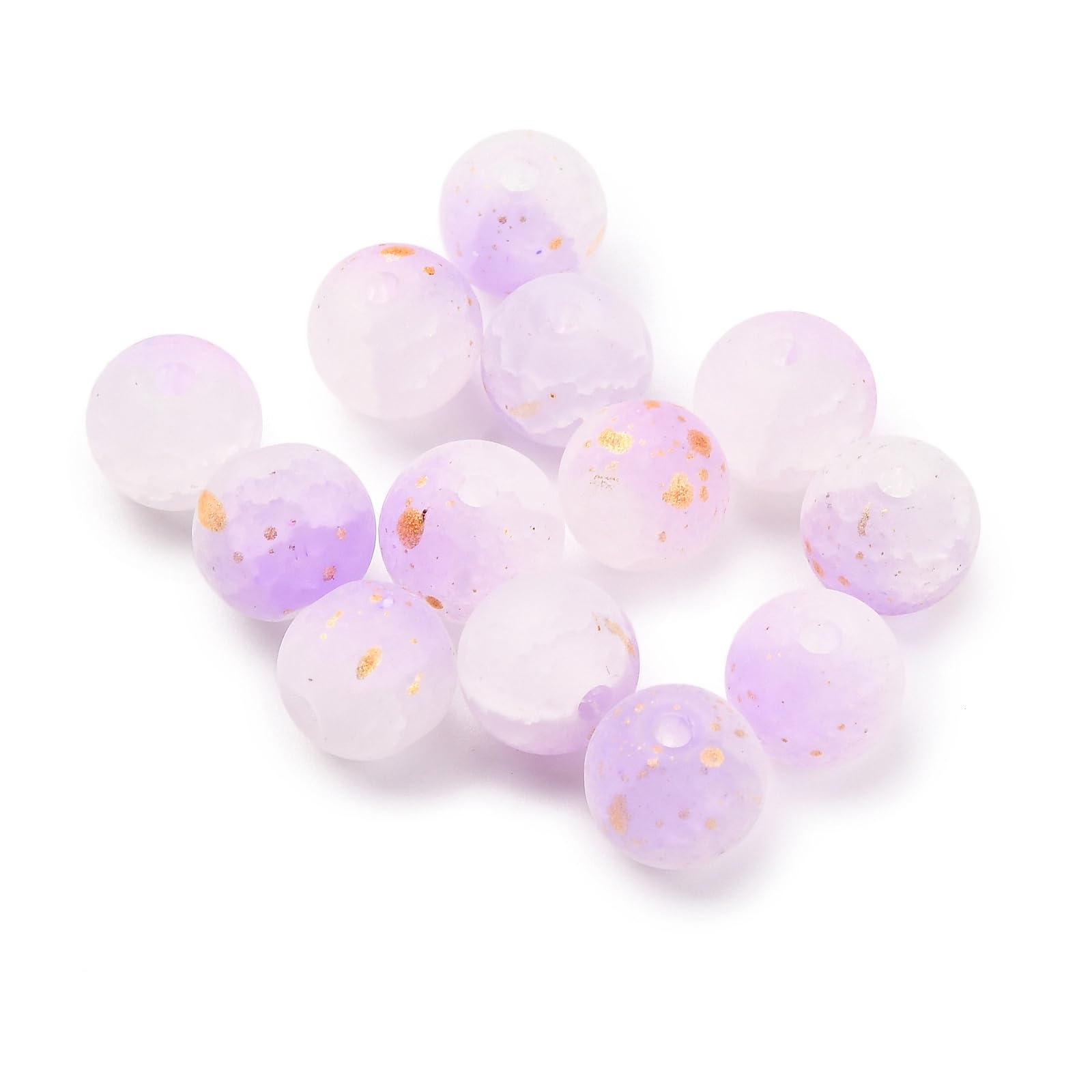 50pcs 8mm Round Frosted Crackle Glass Spacer Beads Two-Tone Loose Beads with Gli