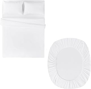 Aisbo Double Duvet Set with Sheet - White 4 Pieces Microfiber Bedding Set for Double Bed, Includes Duvet Cover, Fitted Sheet and Pillowcases