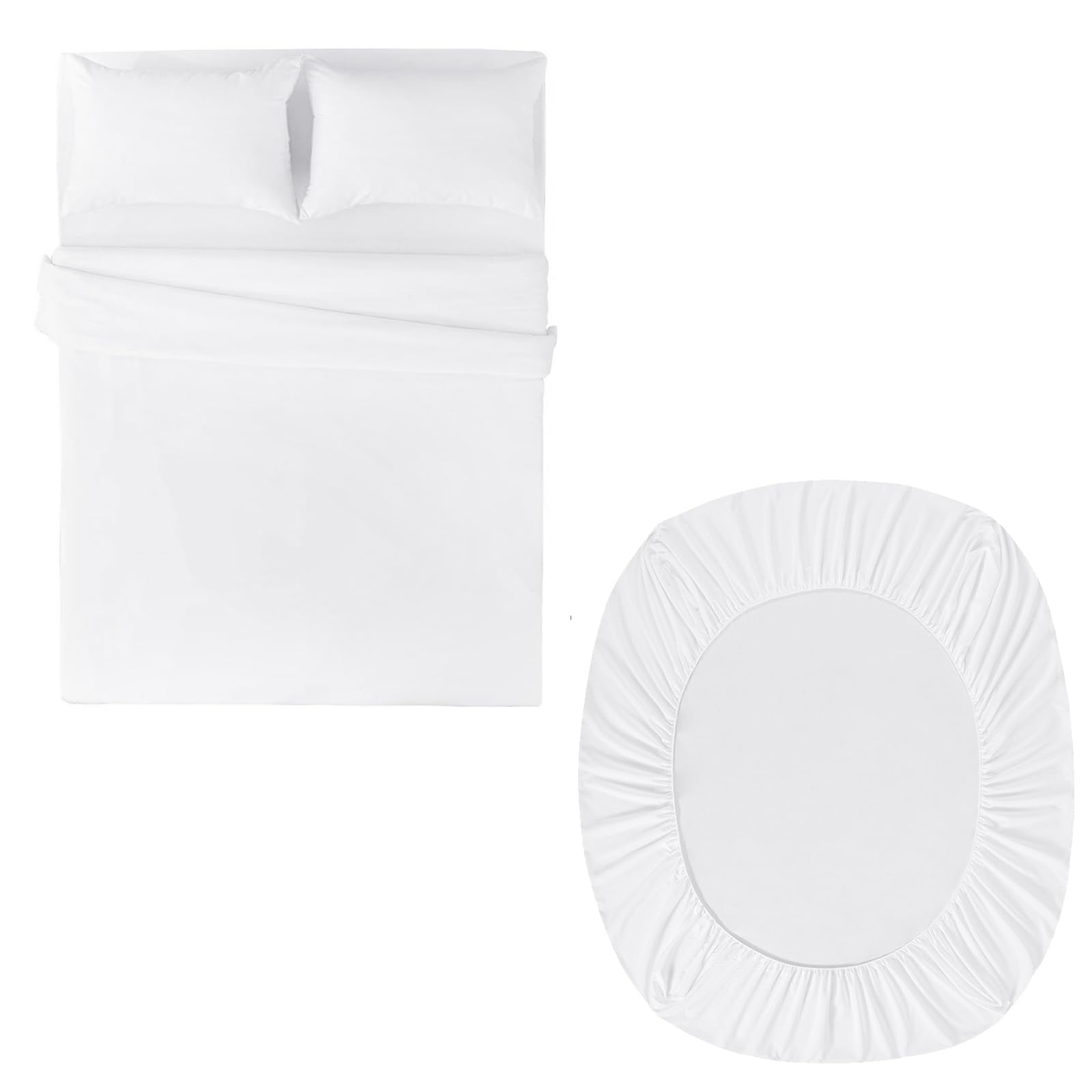 Aisbo Double Duvet Set with Sheet - White 4 Pieces Microfiber Bedding Set for Do