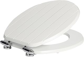 Harbour Housewares Soft Close Wooden Toilet Seat - White - Pack of 1 | Oval-Shaped Antibacterial Loo Lid with Easy Install Universal Hinges, Fixings & Fittings for Bathroom Toilet Replacement