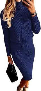 ORANDESIGNE Women's Knitted Sweater Dress Set 2 Pieces Winter Turtleneck Sweater and Pencil Skirt Knitted Elegant Bodycon Dress