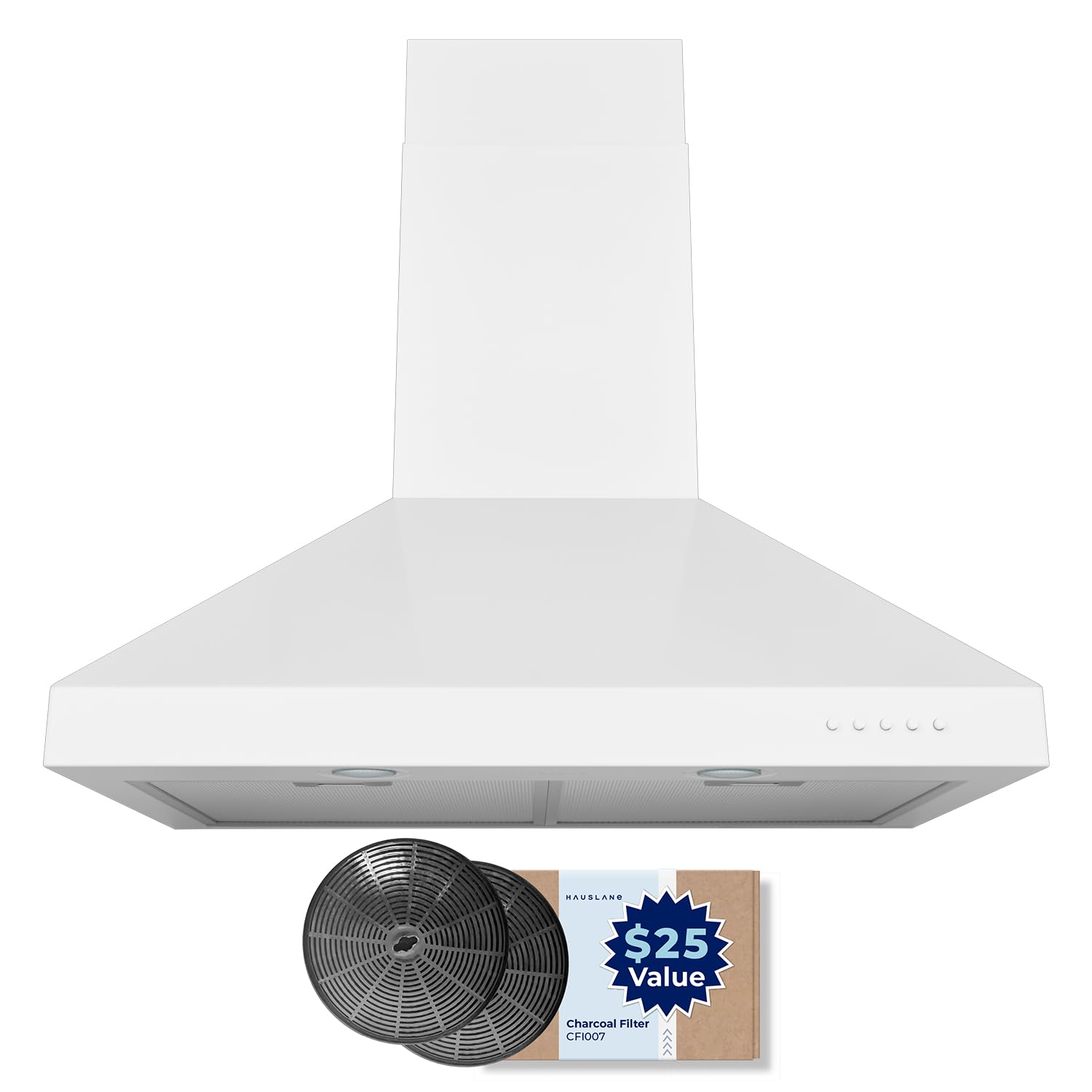 Hauslane Wall Mounted Range Hood 30" Convertible White Hood 350-750CFM Base | Lo
