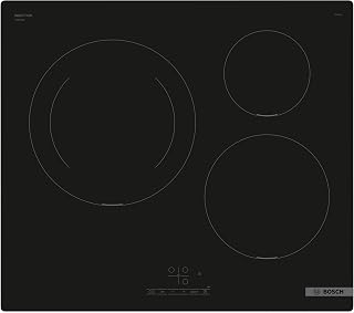 Bosch PUJ611BB5E Series 4 - Induction Hob, Touch Select | 60 cm, black, 3 stoves, 11 cm cooking zone, PowerBoost, timer with stop function, 17 levels of power adjustment
