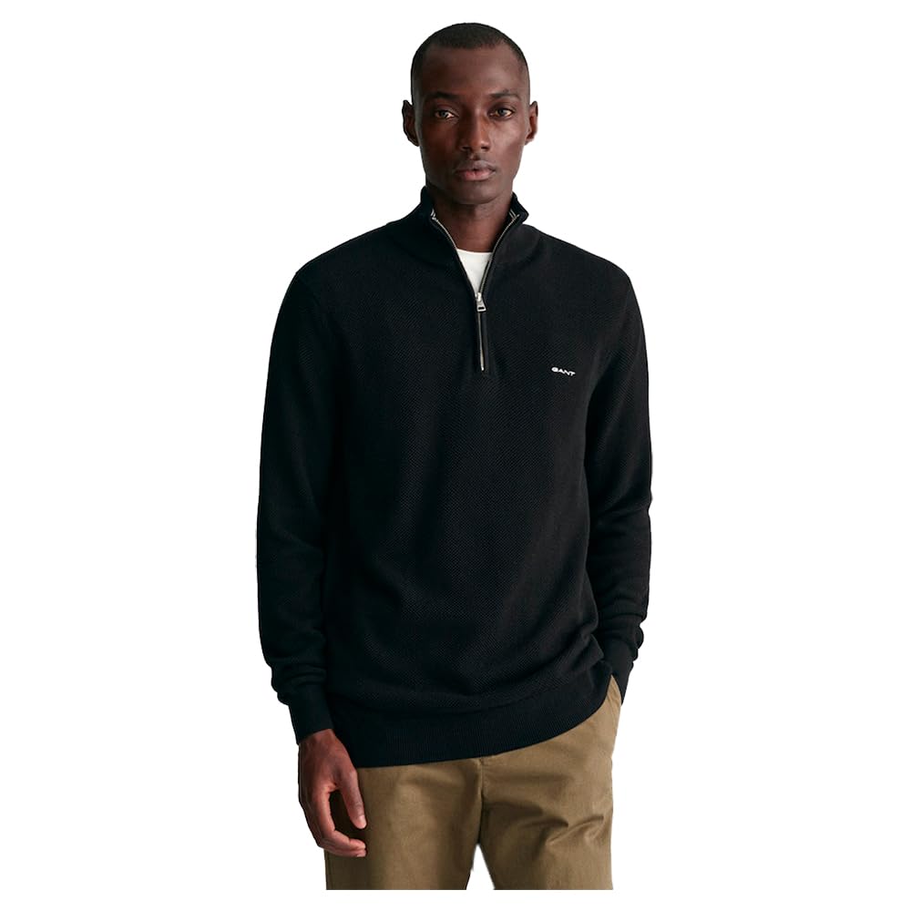 GANT Cotton Pique Halfzip Men's Sweater, Black ( Black ), L