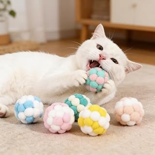 Cat Toy Balls, Cat Toys for Indoor Cat Toys, Lightweight Interactive Indoor Cat Toys, Fuzzy Soft Plush Balls Pastel Tone, Kitten Toys, Color