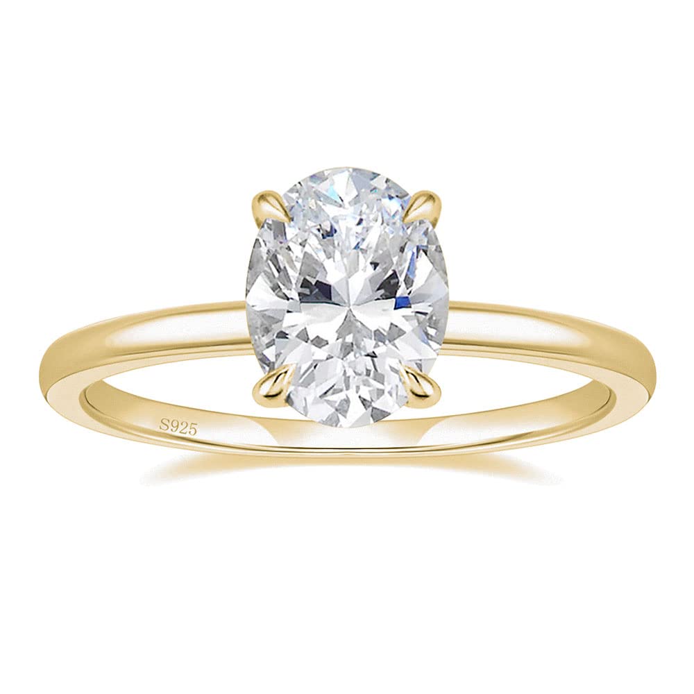 EAMTI 3CT 925 Sterling Silver Engagement Rings Oval Cut Solitaire Cubic Zirconia