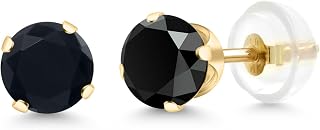 Gem Stone King 14K Yellow Gold Gemstone Birthstone Stud Earrings | Round 5MM | 14K Silicone Push Back | Gold Earrings For Women Men