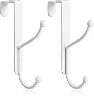 niffgaff Over Door Hook 2-Pack, Heavy Duty Door Hanger, Fits Interior Doors 1.4 Inches Thick, Organize Coats, Hats, Towels, and Bags for Entryways, Bathrooms, Bedrooms, and Kitchens, White