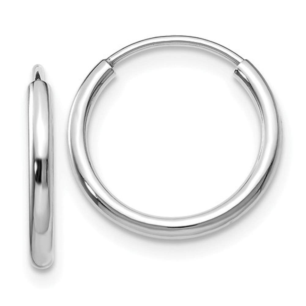 14K White Gold Continuous Endless Hoop Earrings, (1.5mm Tube)