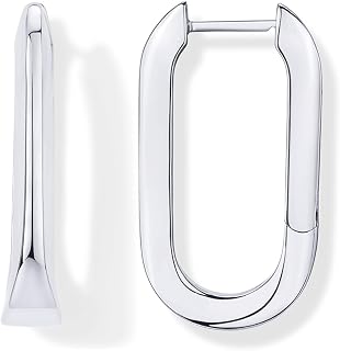 PAVOI 14K Gold Plated Sterling Silver Posts U-Shaped Link Hoop Earrings for Women | Lightweight Long Huggies Earrings