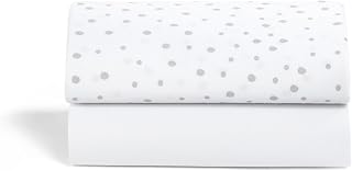 Snuz SnuzPod Bedside Crib Fitted Sheets, Grey Spot (w. white sheet) | Fits All SnuzPod Cribs, 100% Jersey Cotton, Machine Washable, Tumble Dryer Safe, Breathable, 2 Pack