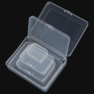 5 Pack Mixed Sizes Clear Plastic Rectangle Storage Boxes with Hinged Lids Ideal for Beads, Jewelry, Small Items and Craft Projects