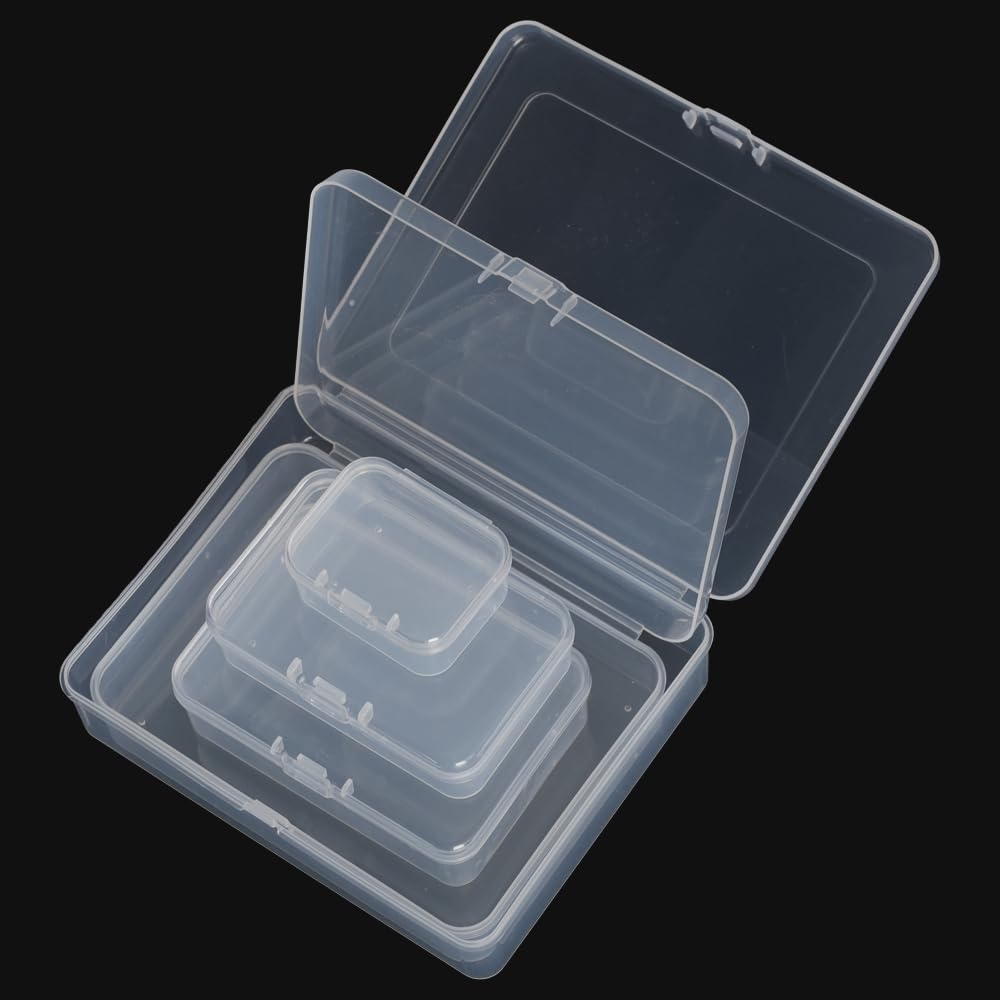 5 Pack Mixed Sizes Clear Plastic Rectangle Storage Boxes with Hinged Lids Ideal 