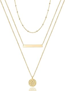 Turandoss Dainty Layered Choker Necklace, Handmade Y Pendant Necklace Multilayer Bar Disc Necklace Adjustable Layering Choker Necklaces for Women