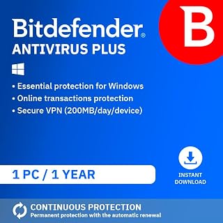 Bitdefender Antivirus Plus 2026| 1 Device | 1 Year | PC/Mac/iOS/Android | Activation Code by Email | Automatic Renewal