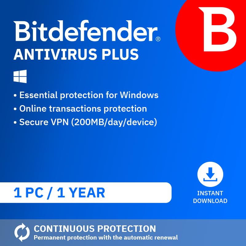 Bitdefender Antivirus Plus 2026| 1 Device | 1 Year | PC/Mac/iOS/Android | Activa