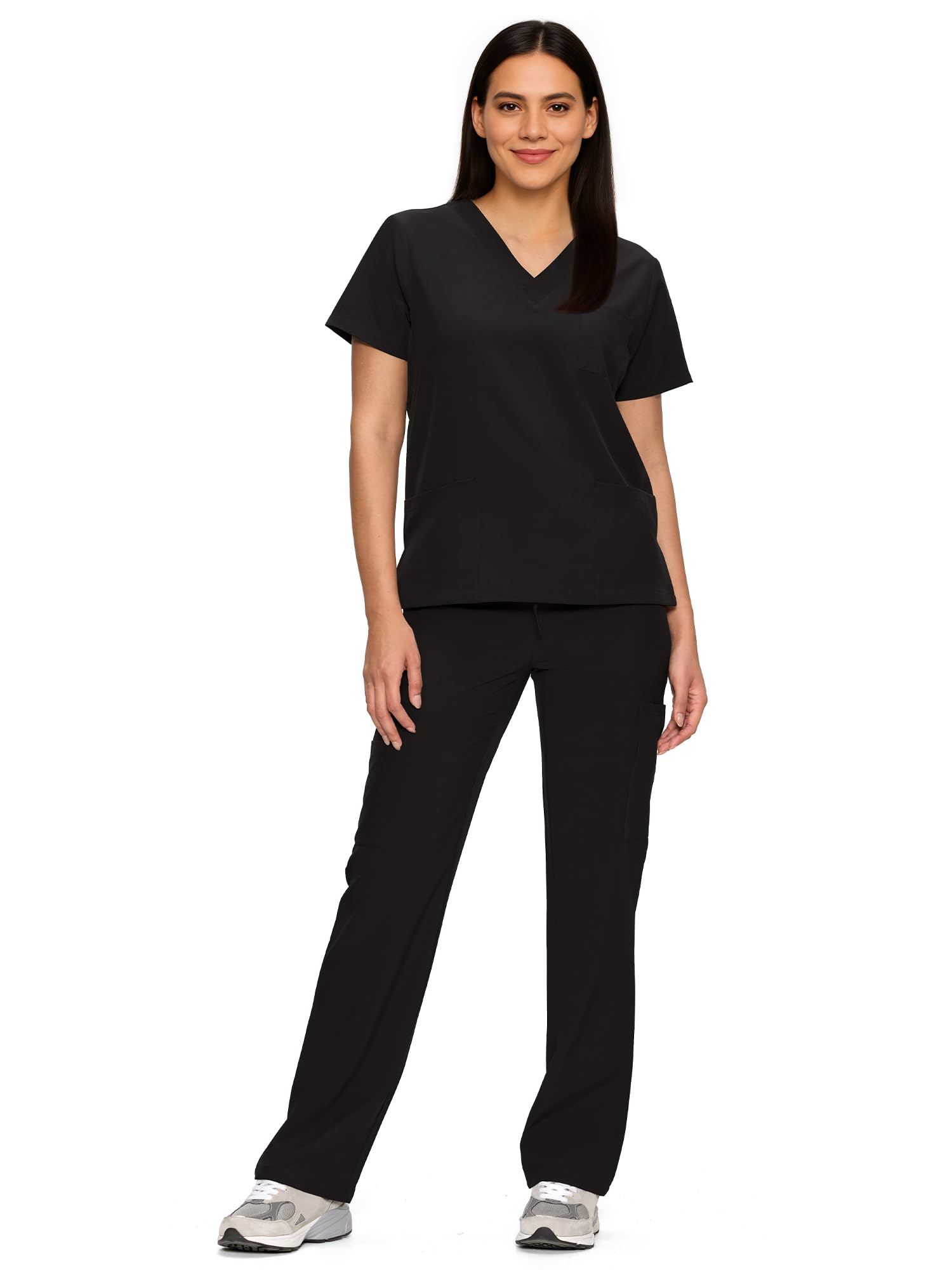 Scrubs for Women Set, V-Neck Top & Straight Leg Pants with 11 Pockets | Easy Car