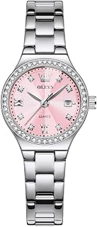 OLEVS Ladies Silver Watch Ladies Watch Diamond Dress Ladies Watches for Small Wrist Luxury Stainless Steel Waterproof Analog Quartz Date Elegant Reloj para