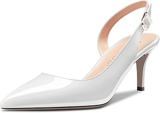 HDEUOLM Women's Needle Low Kitten Heel Pointed Toe Slip-on Slingback Pumps Cute Dress Classic 6.5 CM Heels
