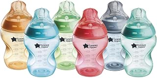 Tommee Tippee Natural Start Baby Bottle Breast-Like Teat 0m+ 260ml | Pack of 6, Slow Flow Breast-Like Teat, Self-Sterilising, Natural Latch Design, BPA Free, Colourful