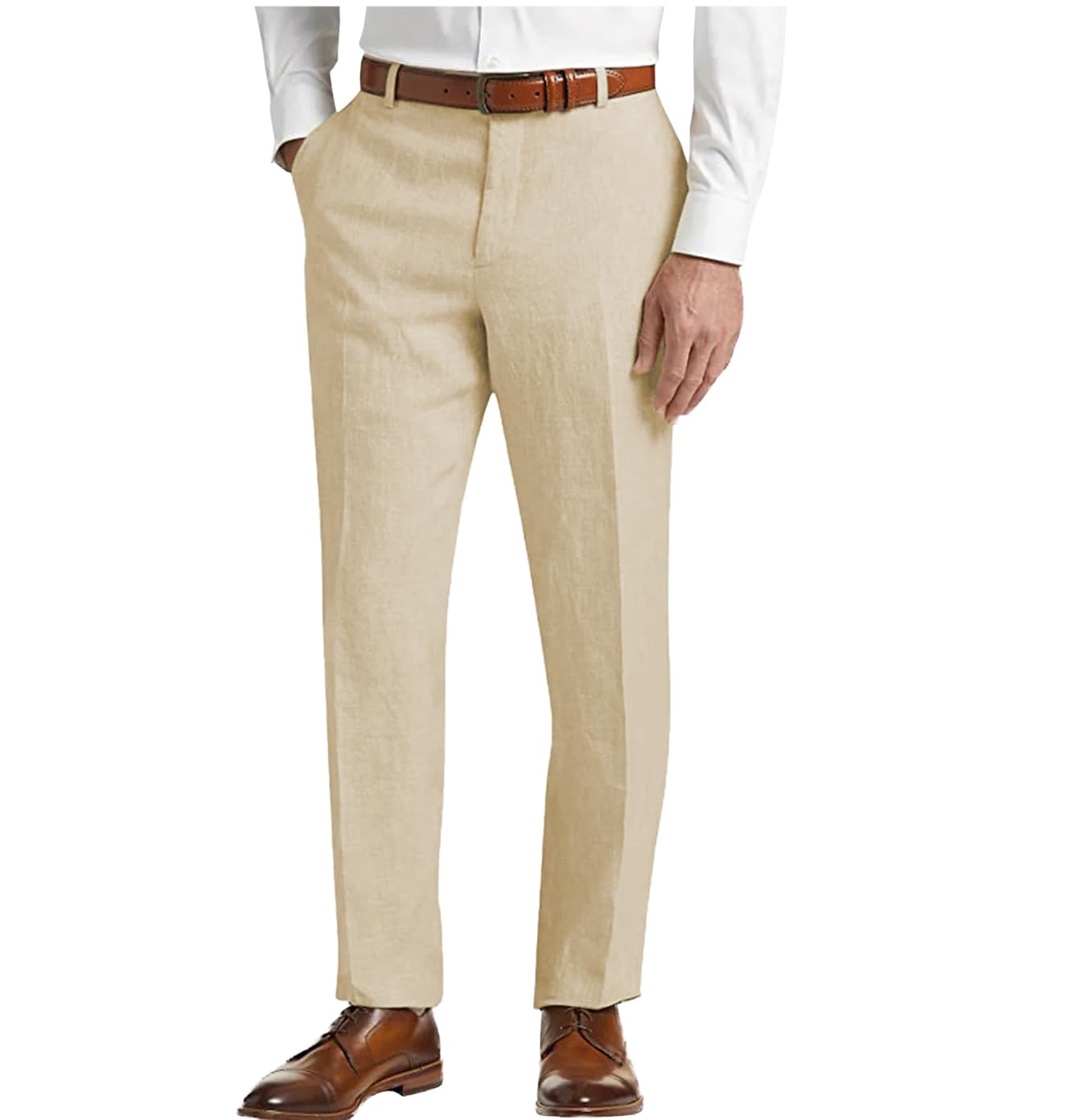 Men's Linen Pants Lightweight Classic Regular Fit Dress Suit Pants for Men Sprin