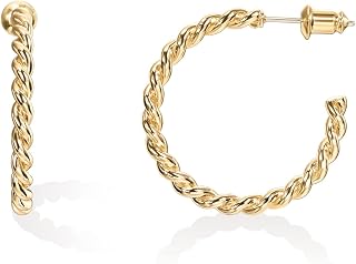 PAVOI 14K Gold Plated Thin Twisted Rope Huggie Hoop Earrings for Women