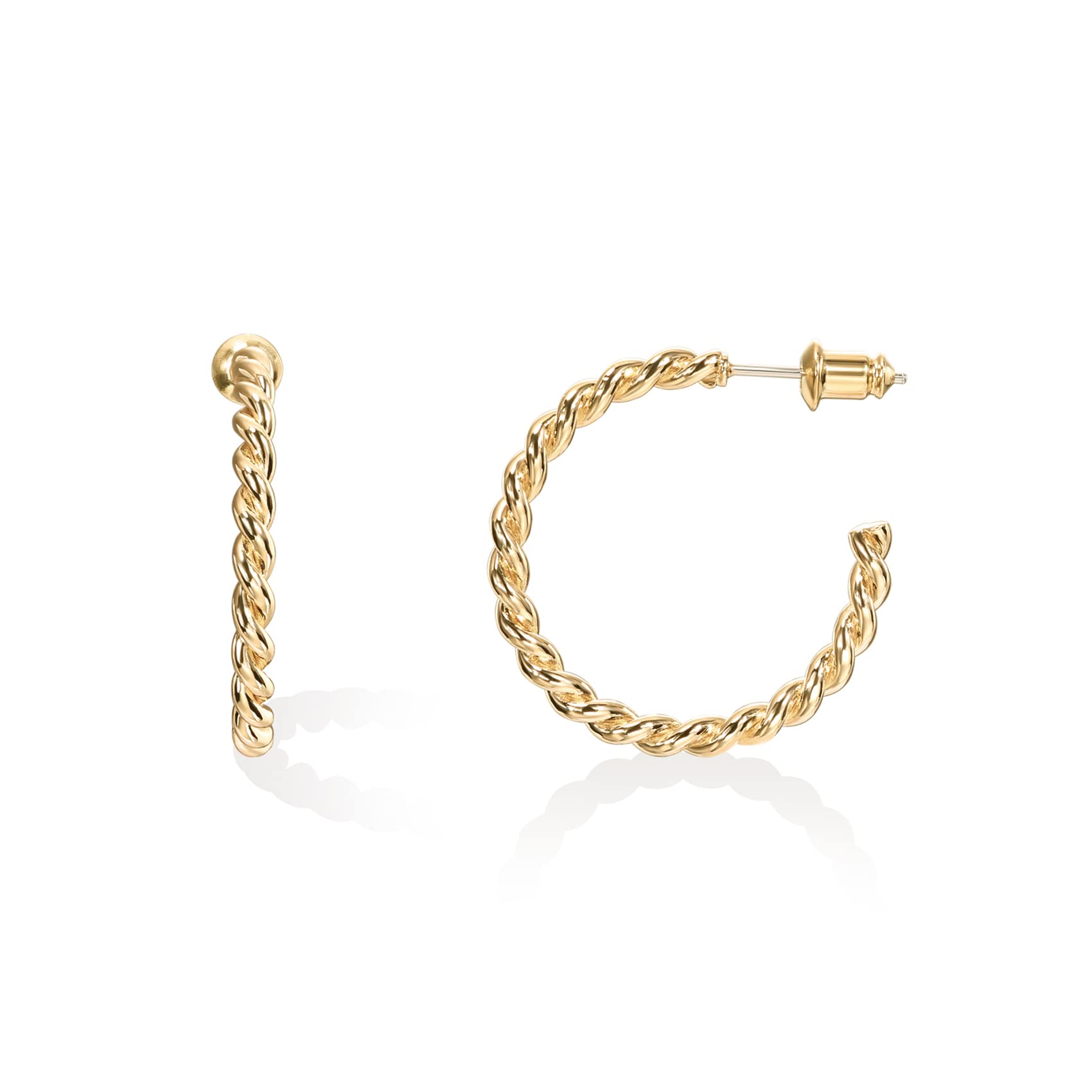 PAVOI 14K Gold Plated Thin Twisted Rope Huggie Hoop Earrings for Women