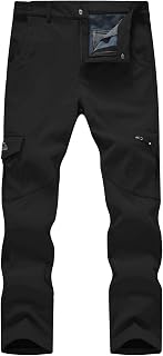 Tbmpoy, Mens Fleece Lined Softshell Hiking Snowboard Pants Water Resistant Windproof Camping Ski Pants, 1-Black, 46