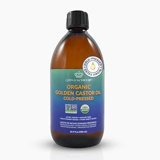 QUEEN OF THE THRONES Organic Golden Castor Oil, 16.9 oz, 500 ml | 100% Pure, Hexane-Free, and USDA Organic, for Hair, Skin, Nails, Brows, and Lashes, Makeup Remover and Massage Oil
