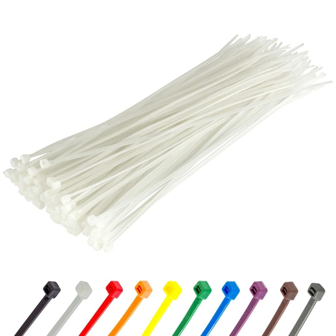 Gocableties White Cable Ties, 200mm x 4.8mm, Pack of 100, 8" Premium Nylon Zip T