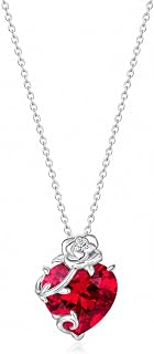 FANCIME Sterling Silver Heart Rose Birthstone Pendant Necklace for Women