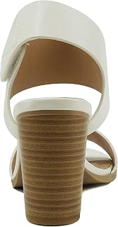 Soda Wait Womens Open Toe Chunky Block Heel Ankle Velcor Strap Shoes Dress Sandals, White-pu, 6.5 UK