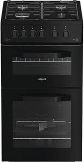 HTG5GCB 50cm Gas Cooker, Freestanding Seperate Oven & Grill, 4-Burner Gas Hob, Enamel Pan Supports, Easy-Clean Interior, Modern Black Finish