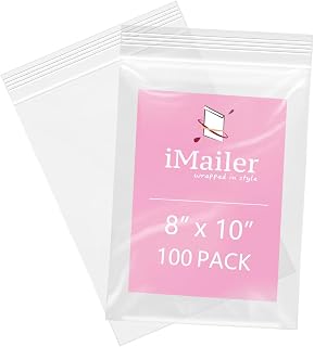iMailer- 100 Pcs- 8" x 10" Reclosable Plastic Zip Poly Bags | Clear Resealable Zip Bag for Art Prints, Brochure, Photoes, Handicraft Gift